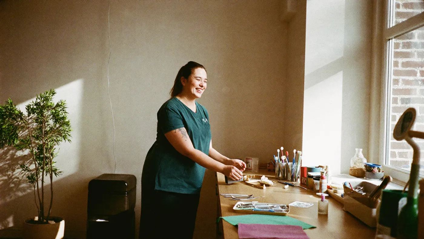Dental hygienist smiling at work