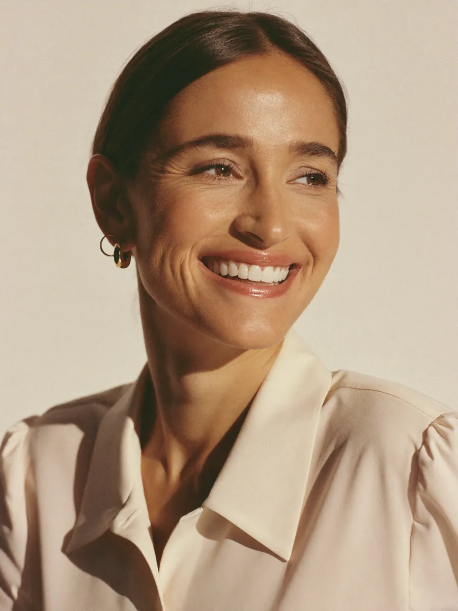 Close-up of a natural-looking porcelain veneer smile